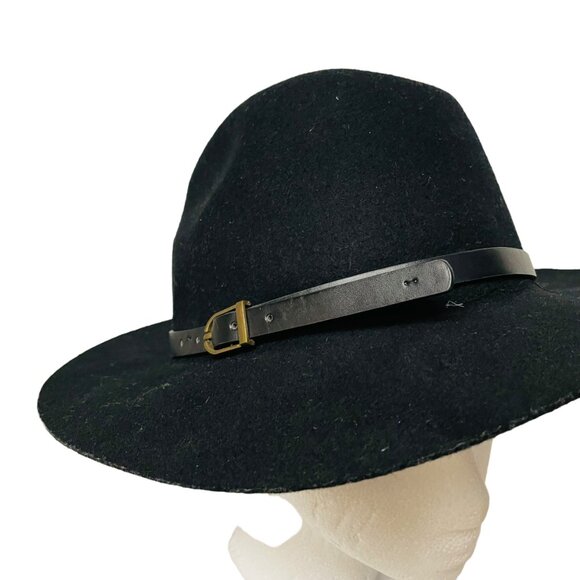 Black Wool Fedora Hat with Faux Leather‎ Band Unisex Adjustable Size Stylish and